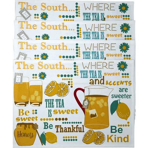 Set of 4 Placemats and Napkins Simply Southern Set SWEET TEA Lemons and Daisies - Picture 2 of 15